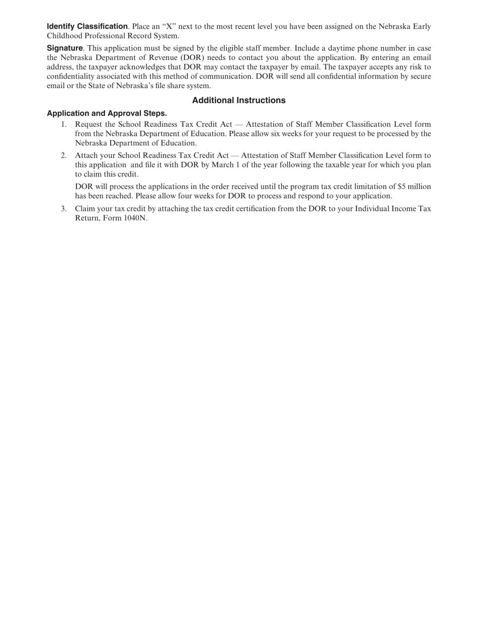 School Readiness Tax Credit Act - Staff Member Application - Nebraska, Page 2