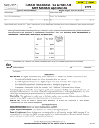 Document preview: School Readiness Tax Credit Act - Staff Member Application - Nebraska, 2021