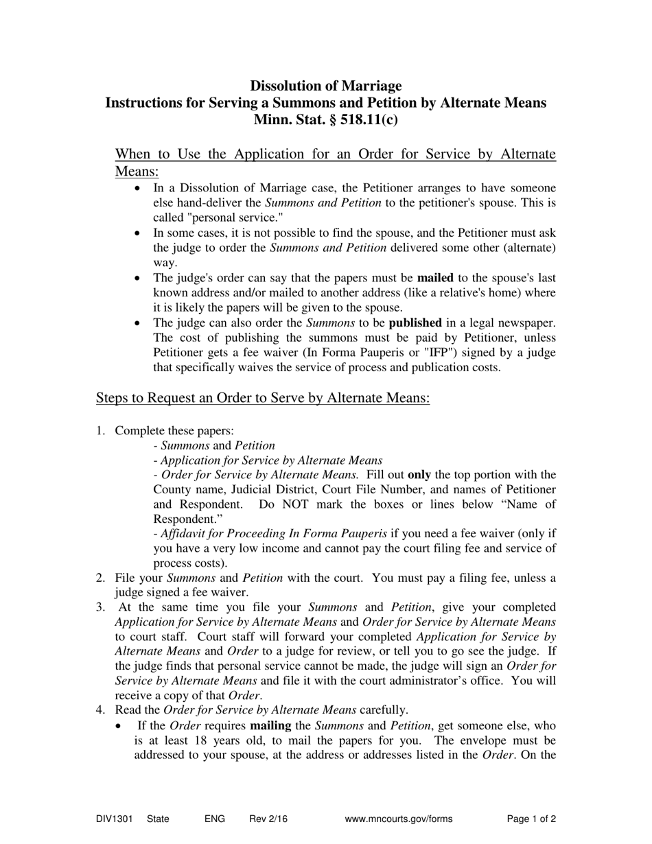 Instructions for Serving a Summons and Petition by Alternate Means - Minnesota, Page 1