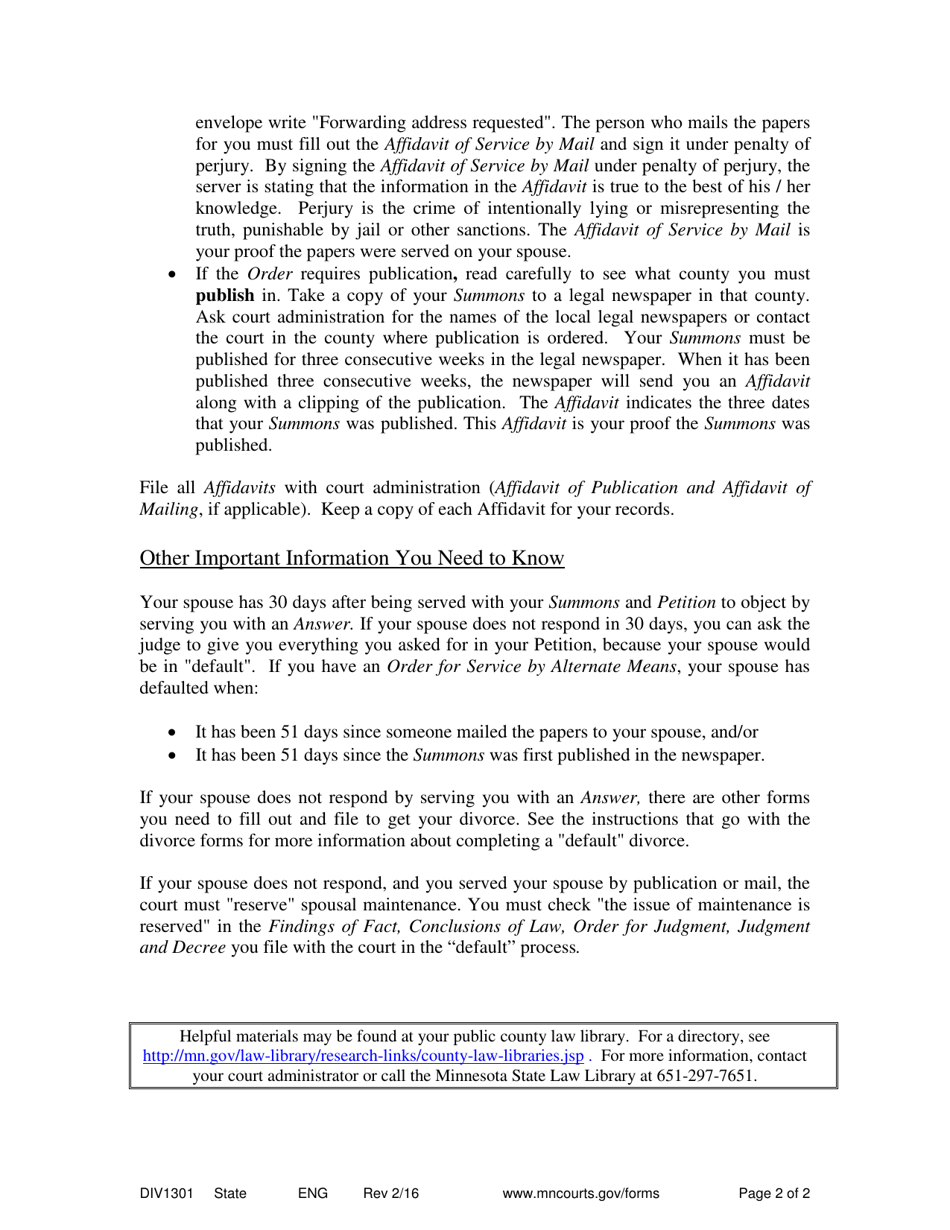 Instructions for Serving a Summons and Petition by Alternate Means - Minnesota, Page 2