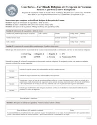 Document preview: Guarderias - Certificado Religioso De Excepcion De Vacunas Para Uso En Guarderias Y Centros De Adaptacion - Nevada (Spanish)