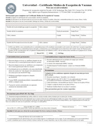 Document preview: Universidad - Certificado Medico De Excepcion De Vacunas Para Uso En Universidades - Nevada (Spanish)