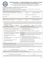 Document preview: Guarderia Infantil - Certificado Medico De Excepcion De Vacunas Para Uso En Los Centros De Guarderia Infantil O Centros De Adaptacion - Nevada (Spanish)