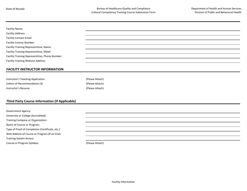 Cultural Competency Training Course Submission Form - Nevada Download Pdf