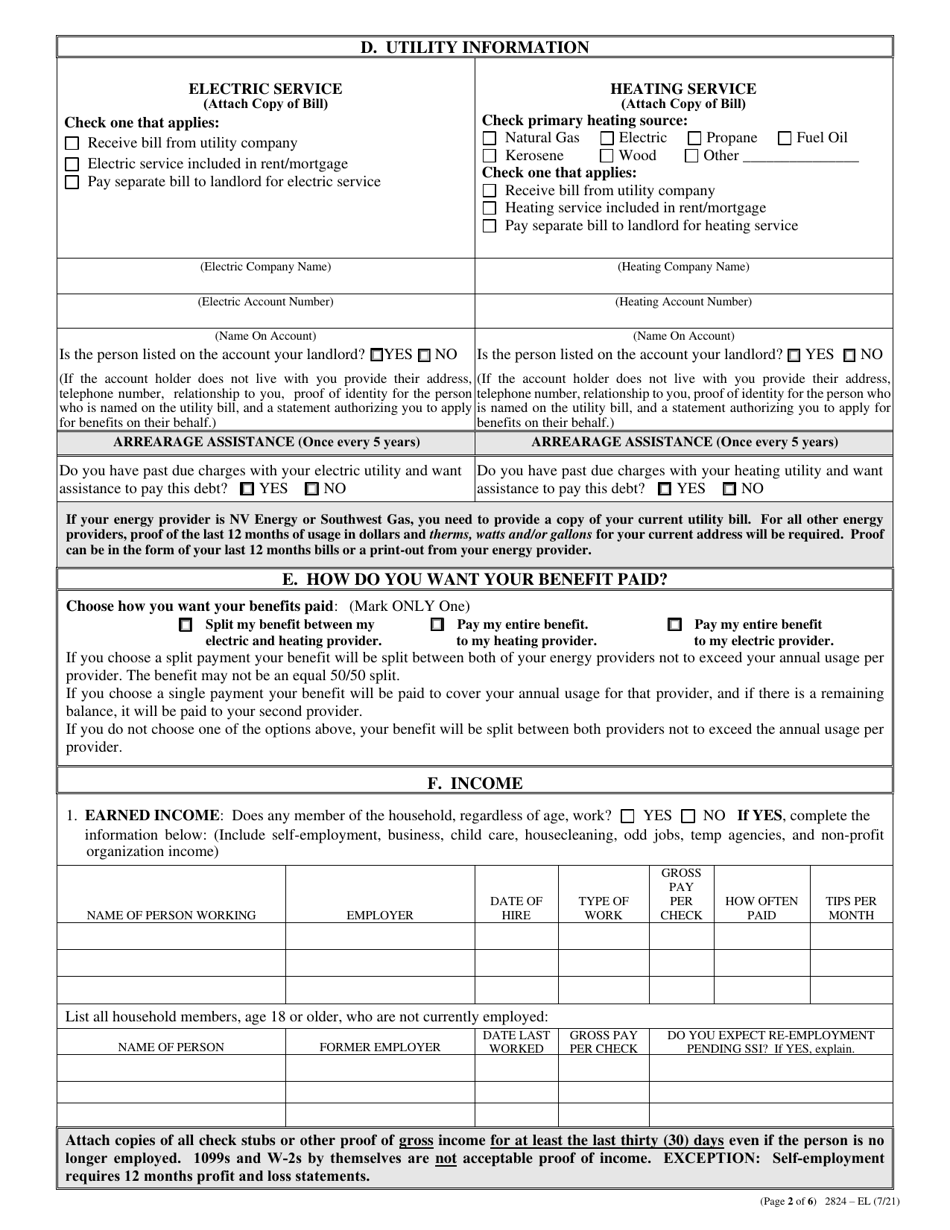 Form 2824-EL Energy Assistance Application - Nevada, Page 5