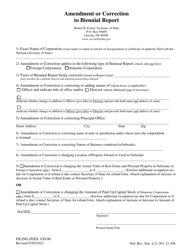 Amendment or Correction to Biennial Report - Nebraska