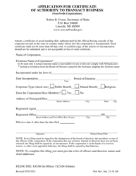 Document preview: Application for Certificate of Authority to Transact Business (Non-profit Corporations) - Nebraska