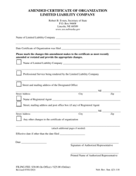 Amended Certificate of Organization - Limited Liability Company - Nebraska