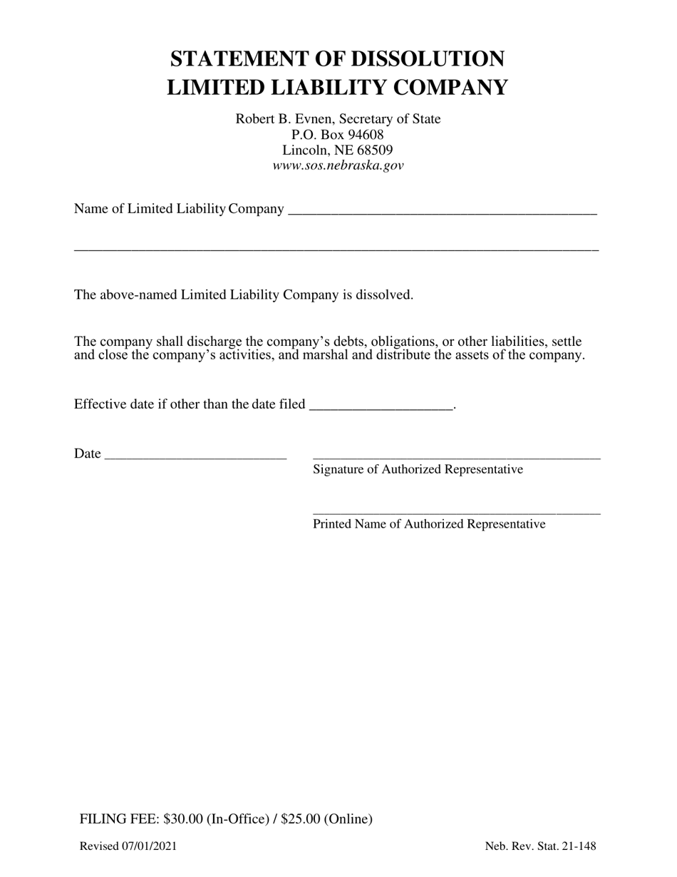 Statement of Dissolution - Limited Liability Company - Nebraska, Page 1
