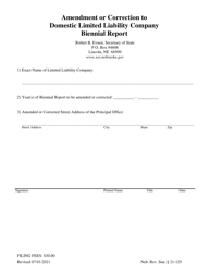 Amendment or Correction to Domestic Limited Liability Company Biennial Report - Nebraska