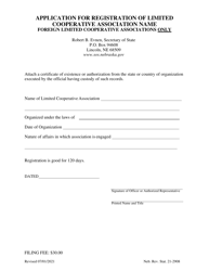 Application for Registration of Limited Cooperative Association Name - Foreign Limited Cooperative Associations Only - Nebraska