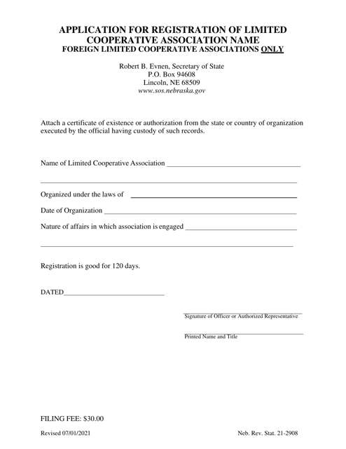 Application for Registration of Limited Cooperative Association Name - Foreign Limited Cooperative Associations Only - Nebraska Download Pdf