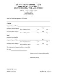 Document preview: Change of Registered Agent and/or Registered Office - Limited Cooperative Association - Nebraska