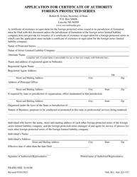 Document preview: Application for Certificate of Authority - Foreign Protected Series - Nebraska