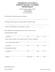 Amendment or Correction to Limited Cooperative Association Biennial Report - Nebraska