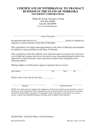 Document preview: Certificate of Withdrawal to Transact Business in the State of Nebraska - Non-profit Corporations - Nebraska