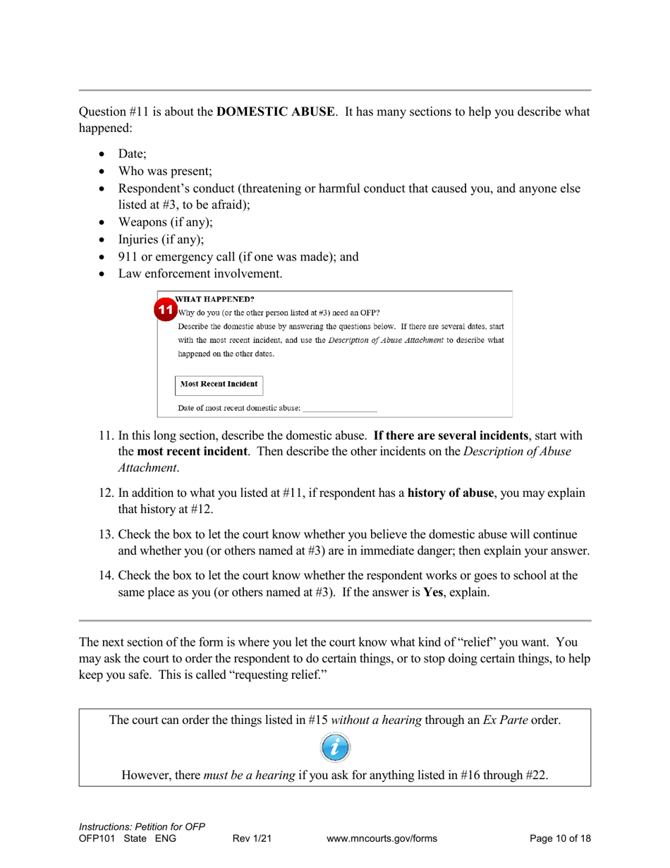 Form OFP101 Instructions - Asking for an Order for Protection (Ofp) - Minnesota, Page 10