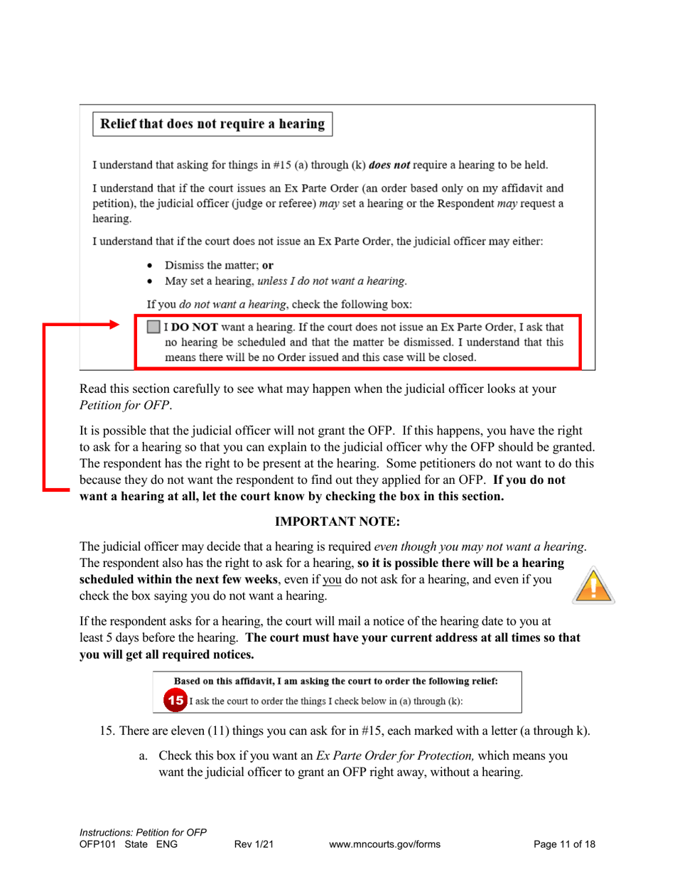 Form OFP101 Instructions - Asking for an Order for Protection (Ofp) - Minnesota, Page 11