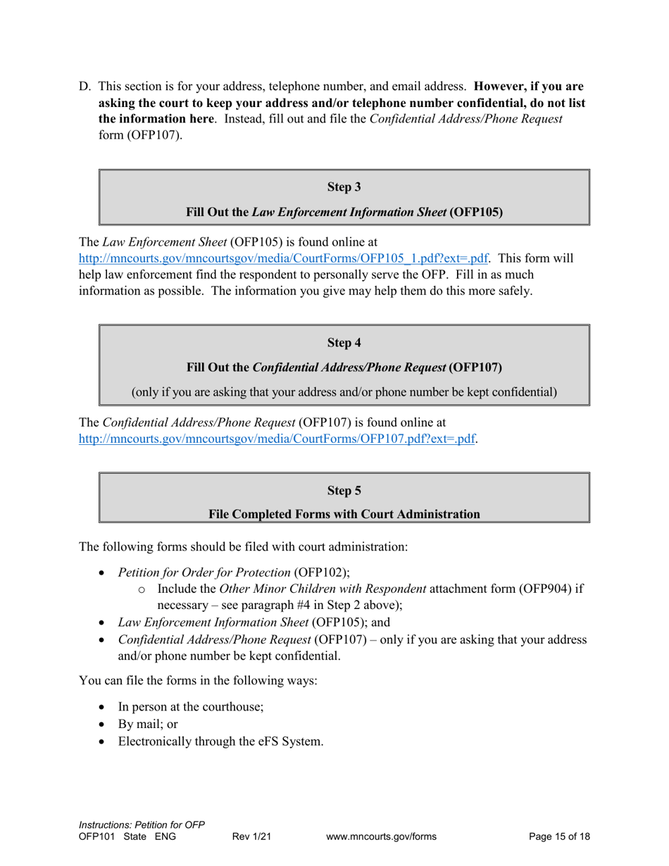 Form OFP101 Instructions - Asking for an Order for Protection (Ofp) - Minnesota, Page 15