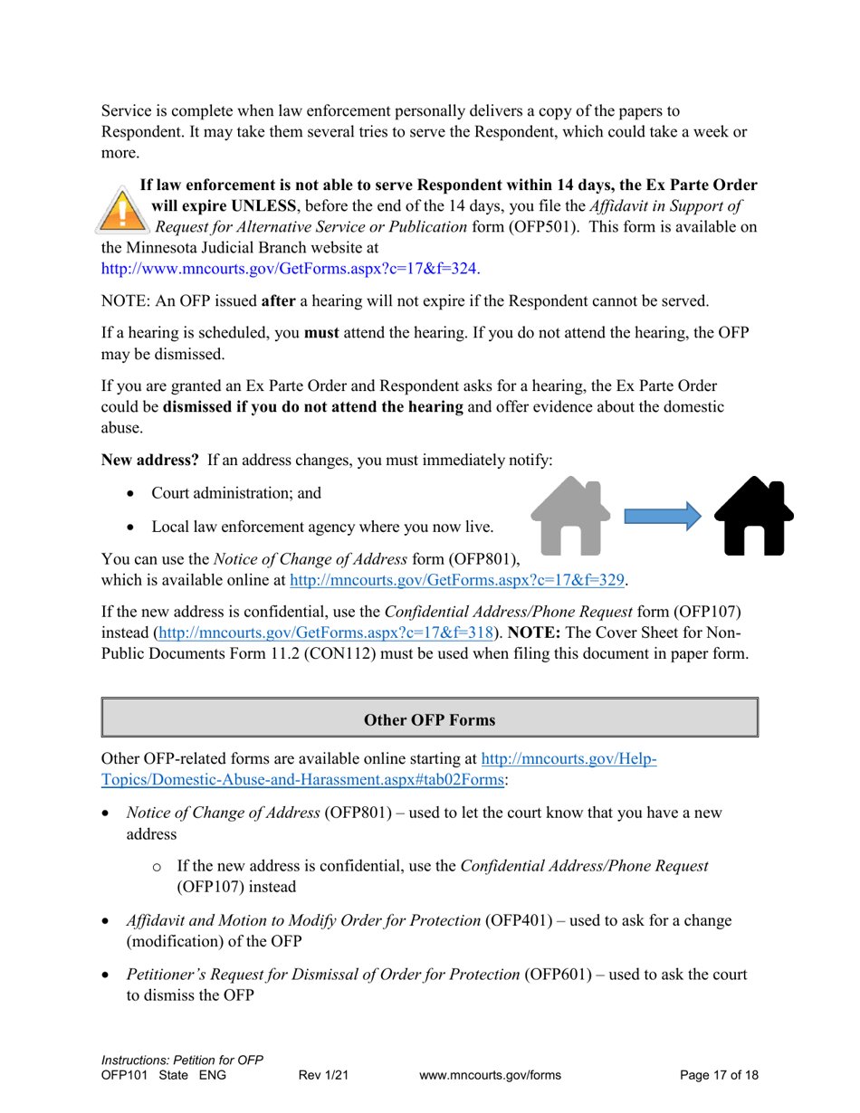 Form OFP101 Instructions - Asking for an Order for Protection (Ofp) - Minnesota, Page 17