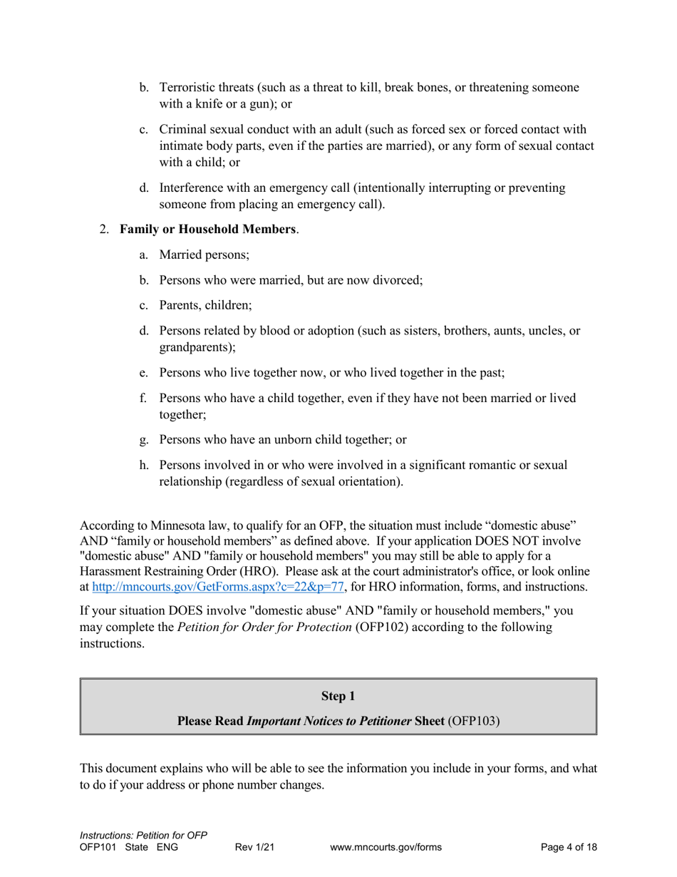 Form OFP101 Instructions - Asking for an Order for Protection (Ofp) - Minnesota, Page 4