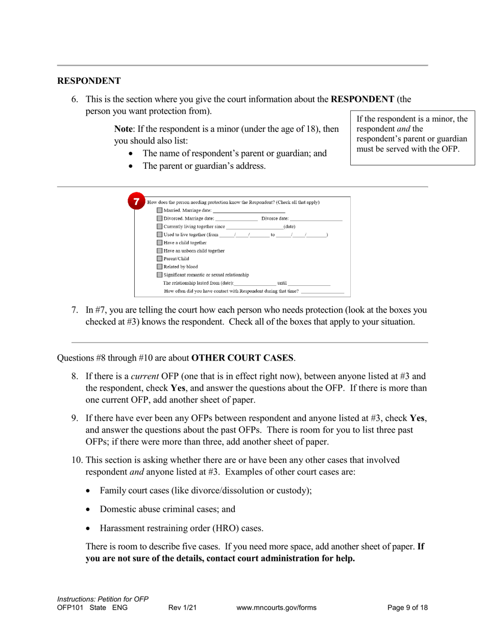 Form OFP101 Instructions - Asking for an Order for Protection (Ofp) - Minnesota, Page 9