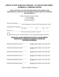 Document preview: Application for Electronic Access of Records (Foreign Corporations) - Nebraska