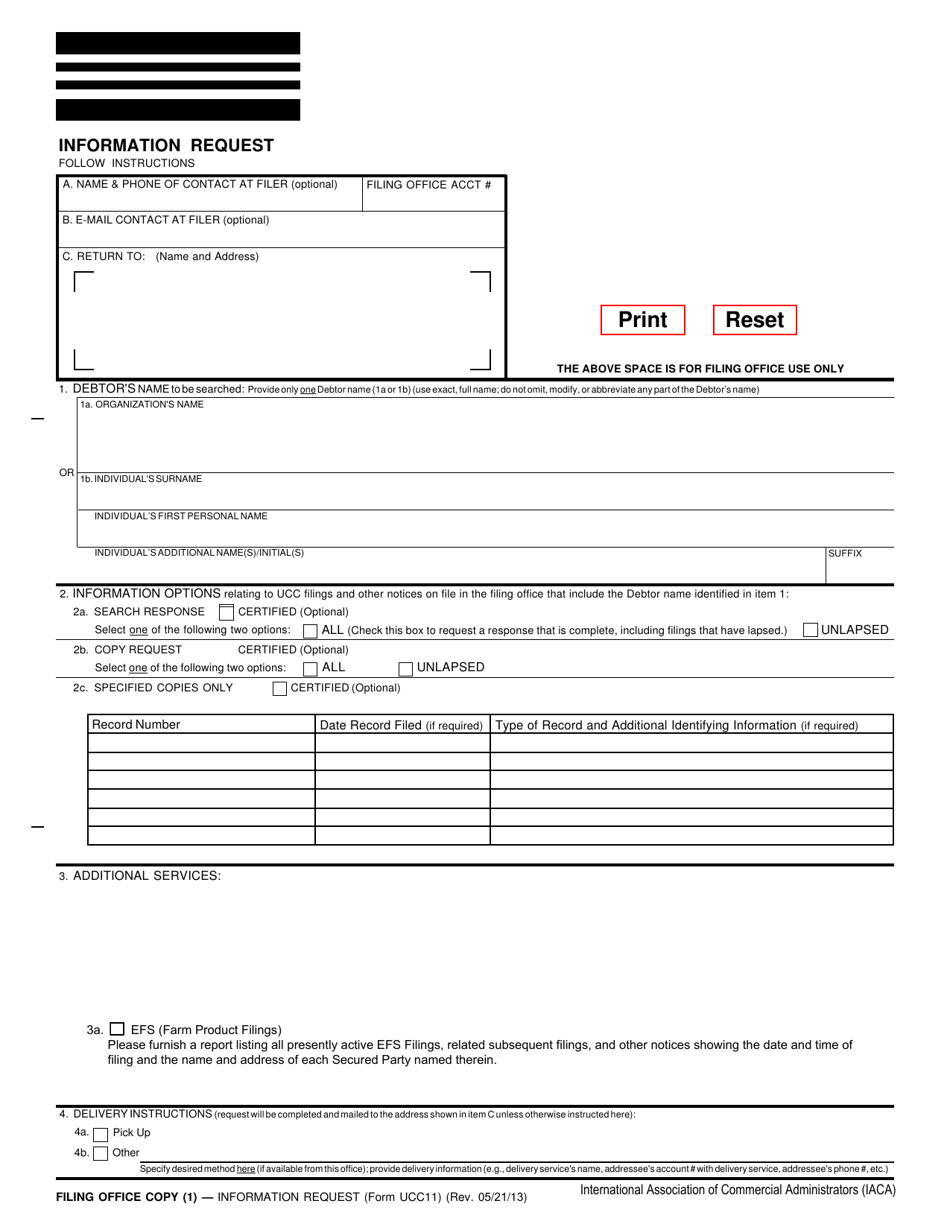 Form UCC11 Information Request - Nebraska, Page 1
