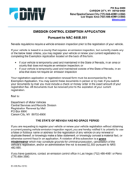 Document preview: Form EC-008 Emission Control Exemption Application - Nevada