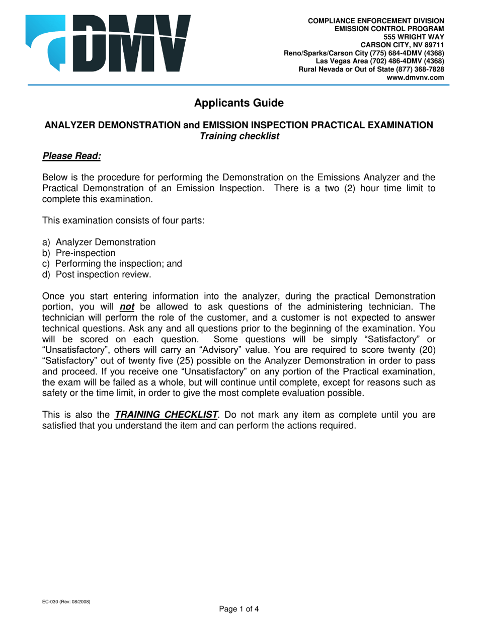 Form EC030 Fill Out, Sign Online and Download Printable PDF, Nevada