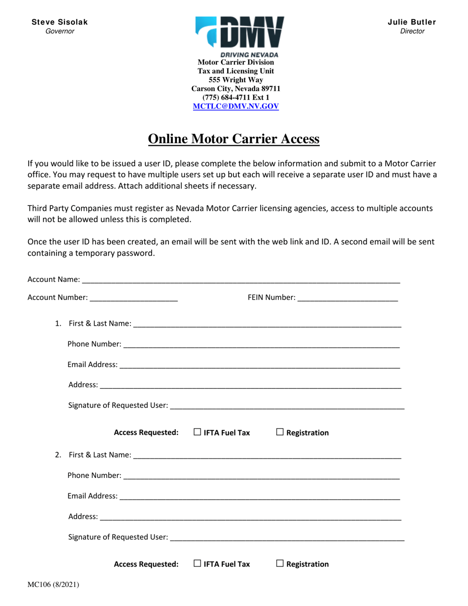 Form MC106 Download Fillable PDF or Fill Online Online Motor Carrier ...