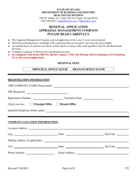 Form 572 Appraisal Management Company Renewal Form - Nevada