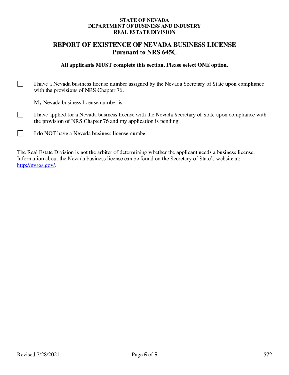 Form 572 Appraisal Management Company Renewal Form - Nevada, Page 5