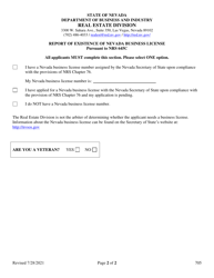Form 705 Application for Renewal of the Energy Auditor License - Nevada, Page 2