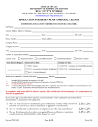 Document preview: Form 586 Application for Renewal of Appraisal License - Nevada