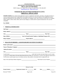Document preview: Form 531 Timeshare Registered Representative Original Application - Nevada