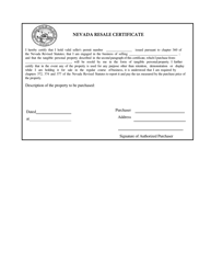 Document preview: Nevada Resale Certificate - Nevada
