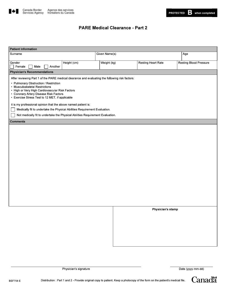 Form BSF758 Pare Medical Clearance Form / Letter to Physician - Canada, Page 3