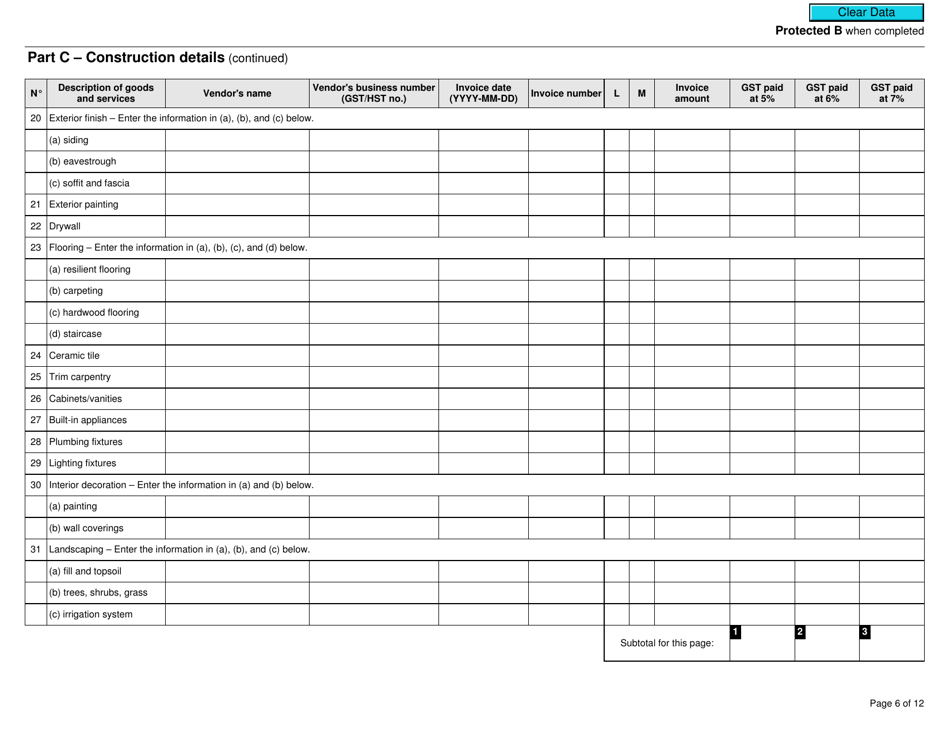 Form GST191-WS Construction Summary Worksheet - Canada, Page 6