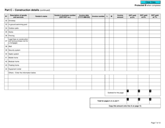Form GST191-WS Construction Summary Worksheet - Canada, Page 7