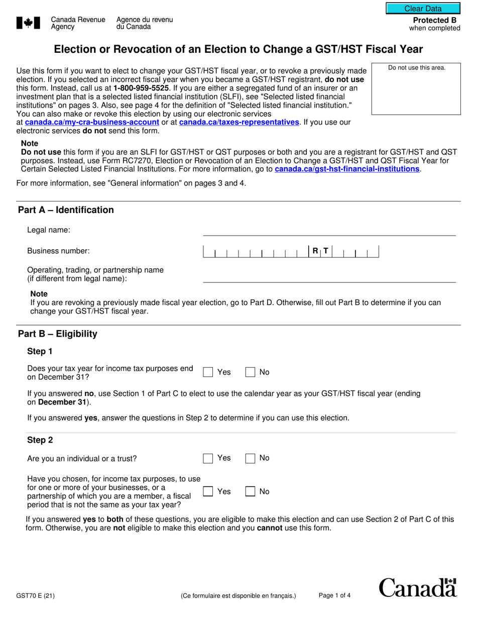 Form GST70 Download Fillable PDF or Fill Online Election or Revocation ...