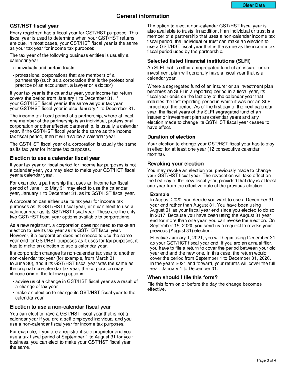 Form GST70 Election or Revocation of an Election to Change a Gst / Hst Fiscal Year - Canada, Page 3