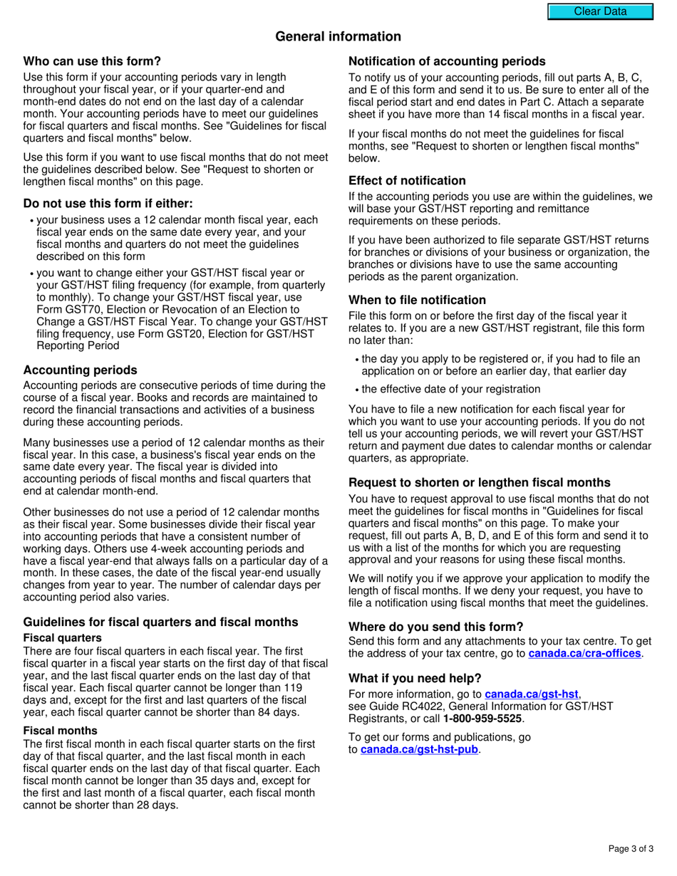 Form GST71 Notification of Gst / Hst Accounting Periods - Canada, Page 3