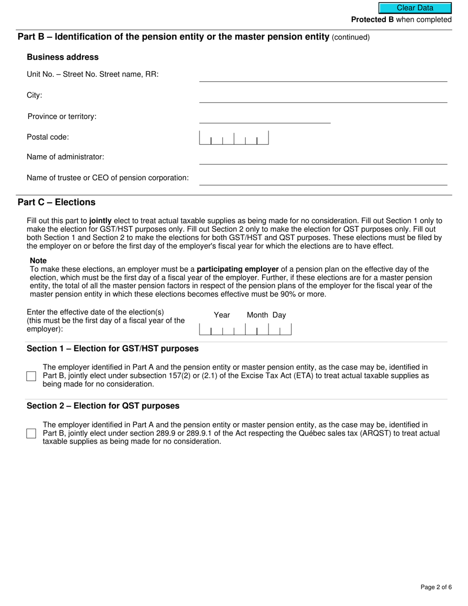 Form RC7215 Elections or Revocation of the Elections to Not Account for Gst / Hst and Qst on Actual Taxable Supplies for Participating Employers That Are Selected Listed Financial Institutions - Canada, Page 2