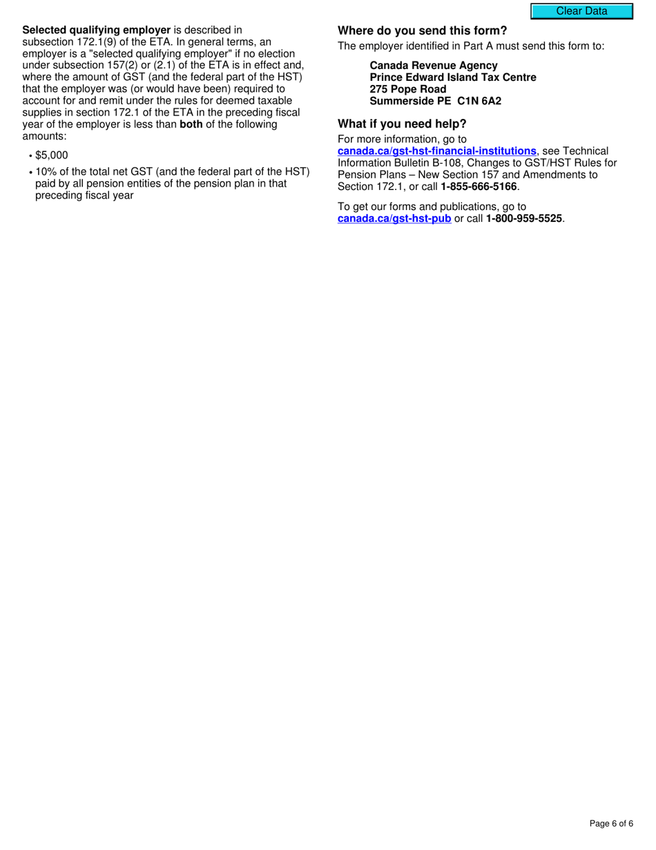Form RC7215 Elections or Revocation of the Elections to Not Account for Gst / Hst and Qst on Actual Taxable Supplies for Participating Employers That Are Selected Listed Financial Institutions - Canada, Page 6