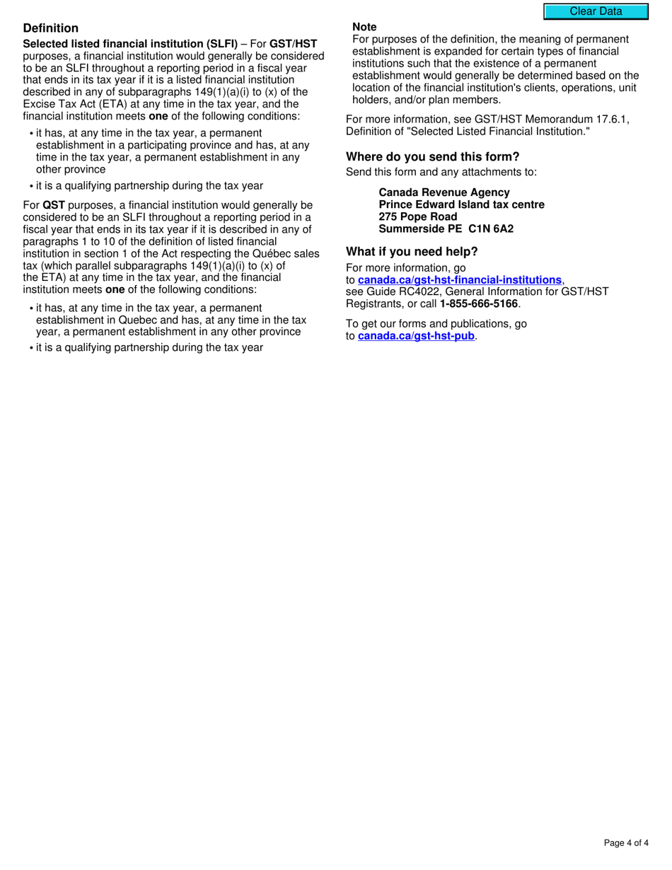 Form RC7271 Notification of Gst / Hst and Qst Accounting Periods for Certain Selected Listed Financial Institutions - Canada, Page 4