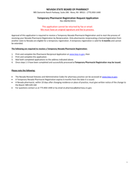 Document preview: Temporary Pharmacist Registration Request Application - Nevada