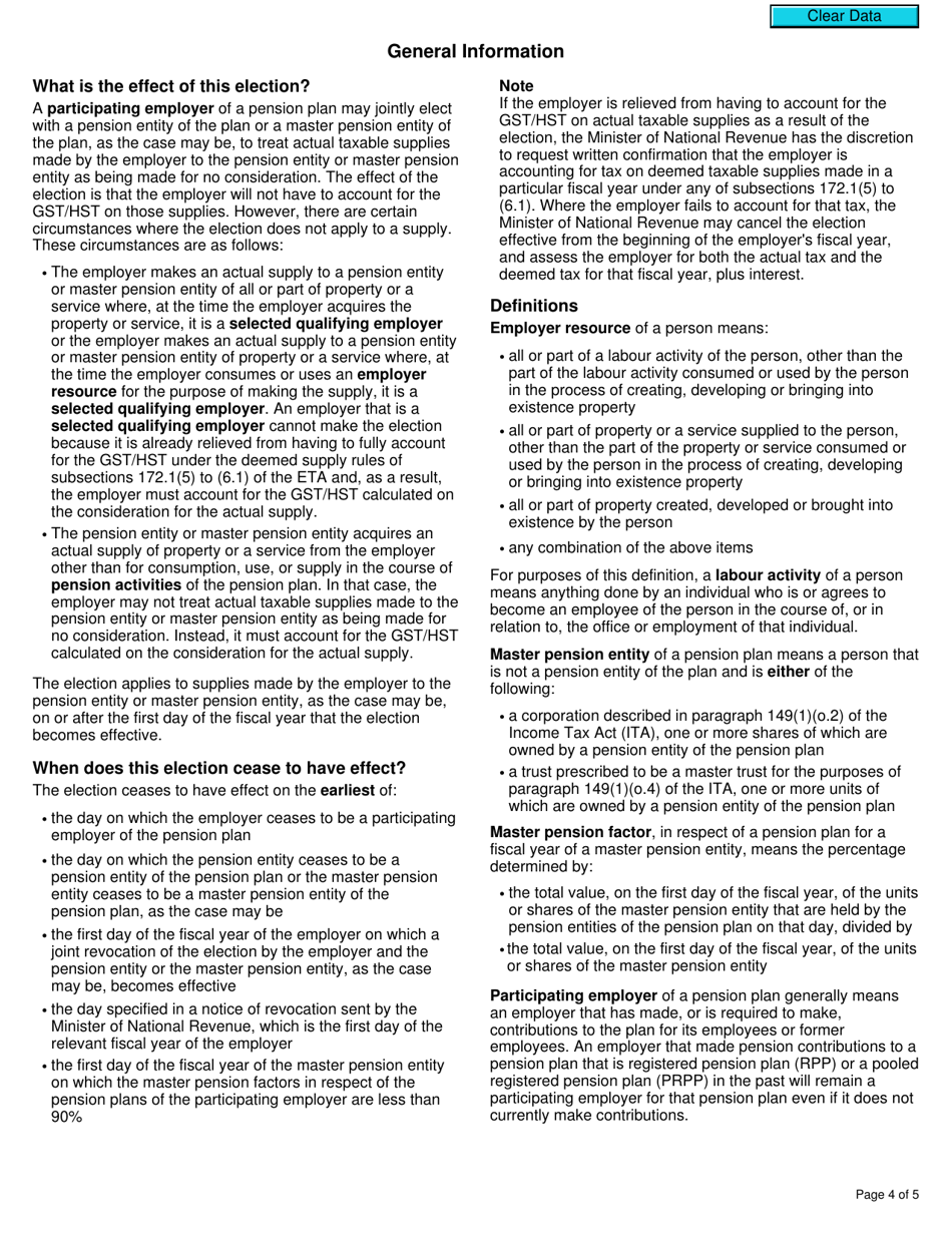 Form RC4615 Election or Revocation of the Election to Not Account for Gst / Hst on Actual Taxable Supplies - Canada, Page 4