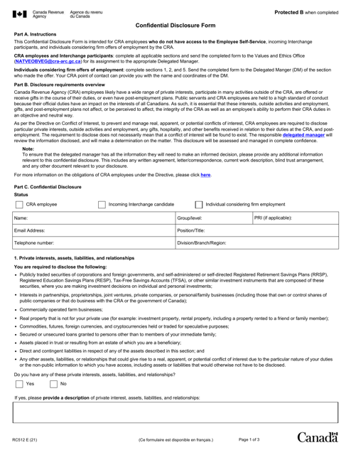 Form RC512 Confidential Disclosure Form - Canada