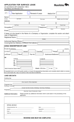 Form MF4 &quot;Application for Surface Lease&quot; - Manitoba, Canada
